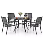 5pc Outdoor Dining Set with Metal Slat Round Table with Umbrella Hole - Captiva Designs: Stackable Chairs, Rust-Resistant