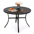 5pc Outdoor Dining Set with Metal Slat Round Table with Umbrella Hole - Captiva Designs: Stackable Chairs, Rust-Resistant