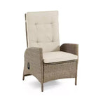 Greemotion 7pc Mackay Teak Wood Top Outdoor Patio Dining Set with Self Storing Butterfly Leaf & Reclining Chairs Brown