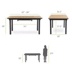 Greemotion 7pc Mackay Teak Wood Top Outdoor Patio Dining Set with Self Storing Butterfly Leaf & Reclining Chairs Brown