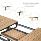 Greemotion 7pc Mackay Teak Wood Top Outdoor Patio Dining Set with Self Storing Butterfly Leaf & Reclining Chairs Brown