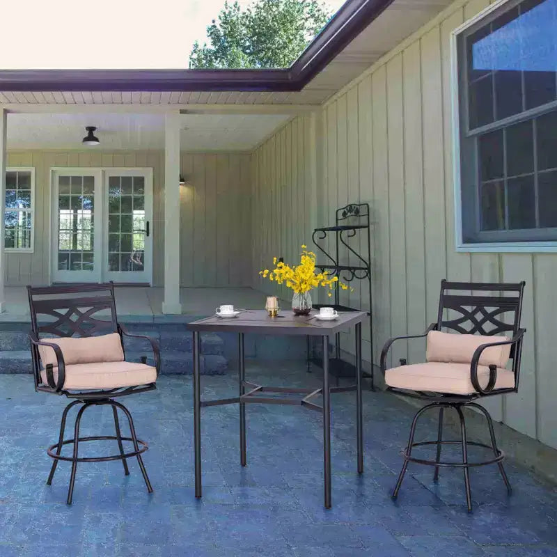 3pc Outdoor Set with Swivel Stools & Metal Table: Captiva Designs, Weather-Resistant, UV-Resistant
