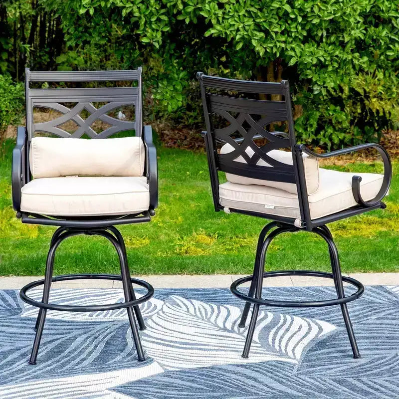 3pc Outdoor Set with Swivel Stools & Metal Table: Captiva Designs, Weather-Resistant, UV-Resistant
