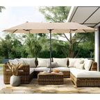 8pc Outdoor Dining Set with Metal Slat Top Table & Wrought Iron Chairs - Black/Beige - Captiva Designs