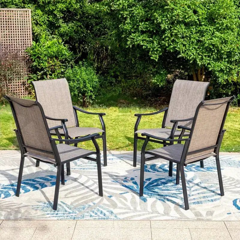 5pc Outdoor Dining Set with Padded Sling Chairs & Round Metal Table - Gray/Black - Captiva Designs: Sturdy, Water-Resistant Patio Set for 4