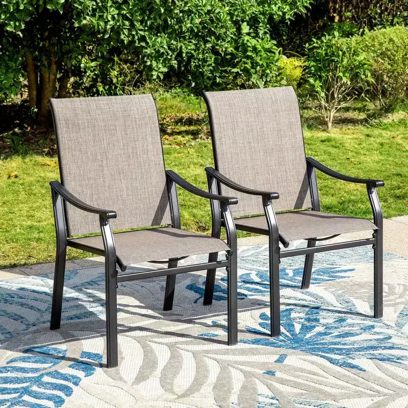 5pc Outdoor Dining Set with Padded Sling Chairs & Round Metal Table - Gray/Black - Captiva Designs: Sturdy, Water-Resistant Patio Set for 4