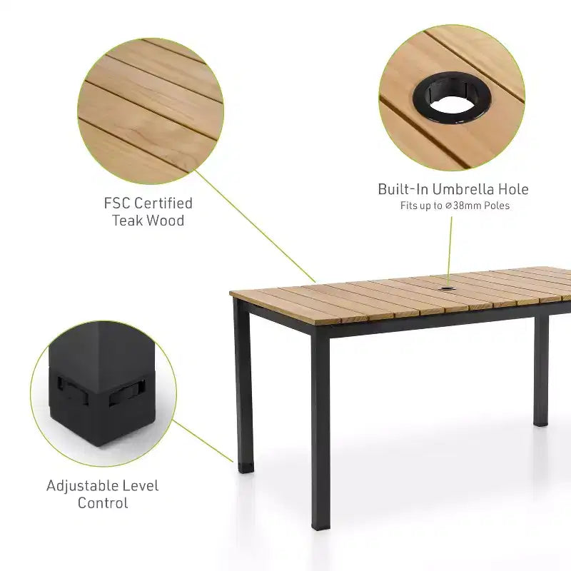 Greemotion 5pc Mackay Teak Wood Top Outdoor Patio Dining Set: UV-Resistant, Weatherproof, Aluminum Frame