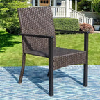 Ensemble de salle à manger d'extérieur 9 pièces avec table extensible et chaises en rotin tressé - Beige - Captiva Designs : Cadre en acier thermolaqué, résistant aux intempéries