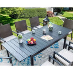 Ensemble de salle à manger d'extérieur 9 pièces avec table extensible et chaises en rotin tressé - Beige - Captiva Designs : Cadre en acier thermolaqué, résistant aux intempéries