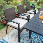 Ensemble de salle à manger d'extérieur 9 pièces avec table extensible et chaises en rotin tressé - Beige - Captiva Designs : Cadre en acier thermolaqué, résistant aux intempéries