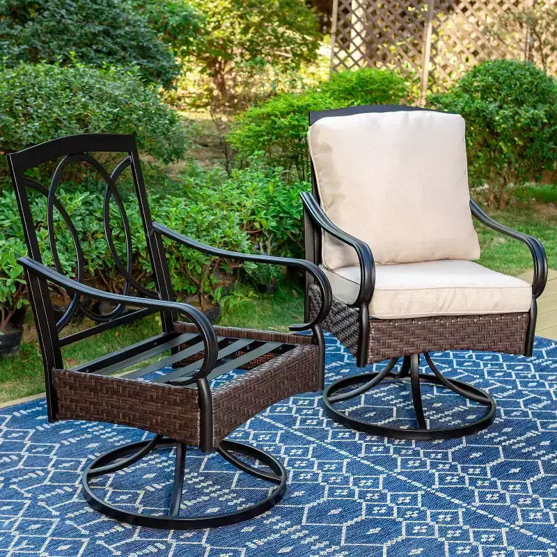 7pc Outdoor Dining Set with Swivel Chairs with Seat & Back Cushions & Faux Wood Table with Metal Frame & Umbrella Hole - Captiva Designs