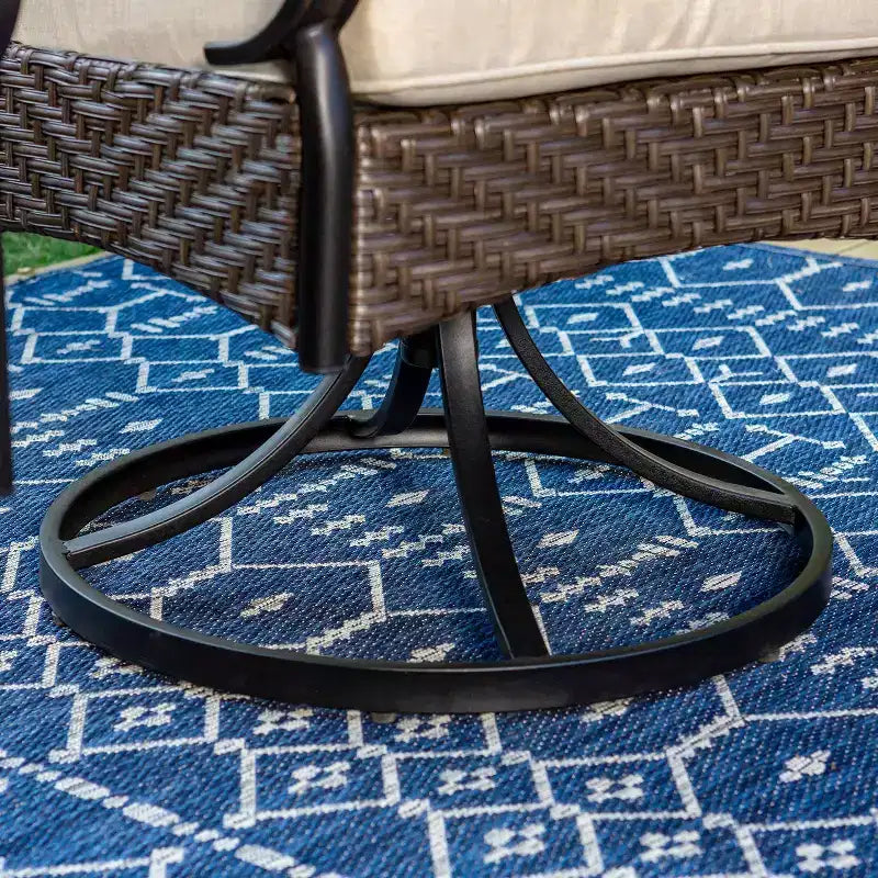 7pc Outdoor Dining Set with Swivel Chairs with Seat & Back Cushions & Faux Wood Table with Metal Frame & Umbrella Hole - Captiva Designs