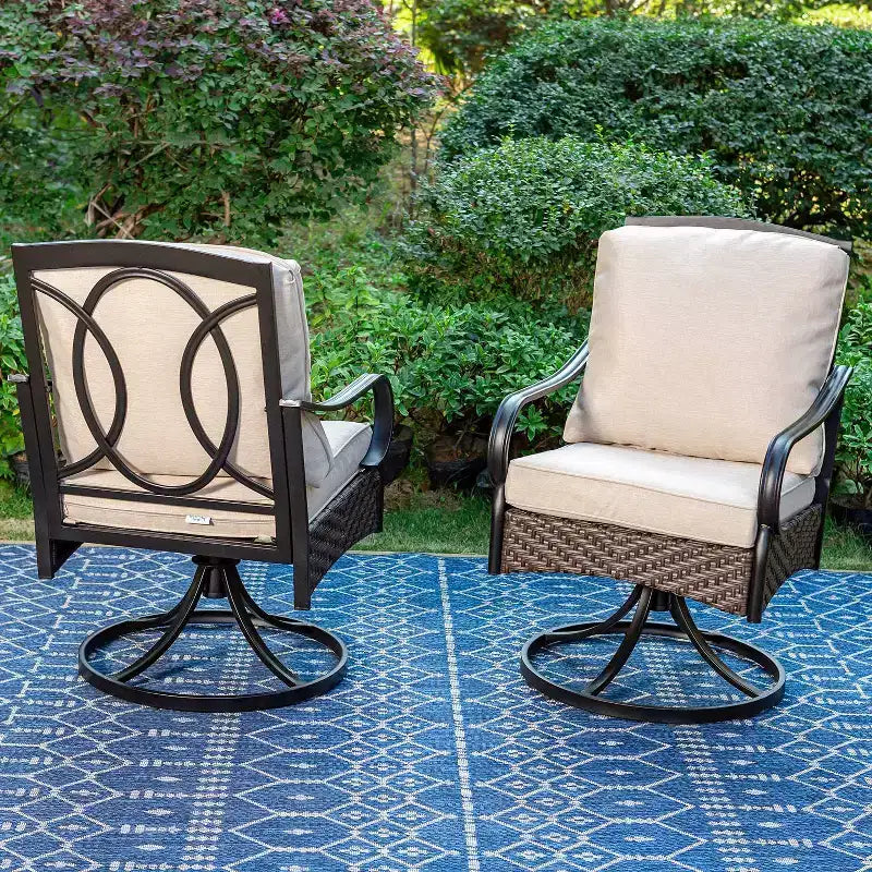 7pc Outdoor Dining Set with Swivel Chairs with Seat & Back Cushions & Faux Wood Table with Metal Frame & Umbrella Hole - Captiva Designs