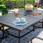 Ensemble de salle à manger d'extérieur 7 pièces avec chaises pivotantes et coussins et table en acier avec trou pour parasol - Captiva Designs