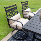 Ensemble de salle à manger d'extérieur 7 pièces avec chaises pivotantes et coussins et table en acier avec trou pour parasol - Captiva Designs