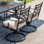 Ensemble de salle à manger d'extérieur 7 pièces avec chaises pivotantes et coussins et table en acier avec trou pour parasol - Captiva Designs