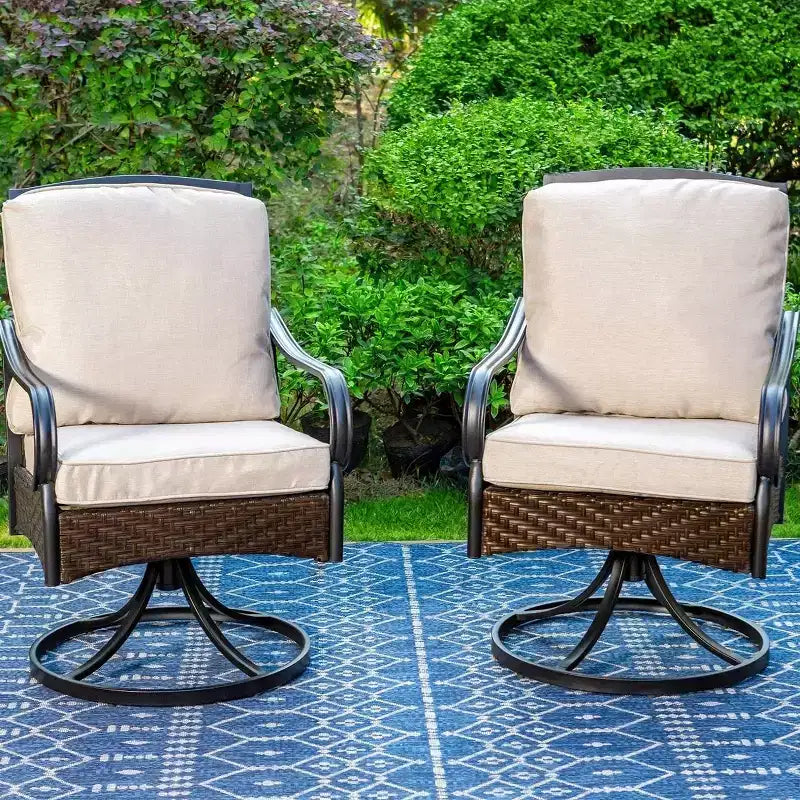 7pc Outdoor Dining Set with Swivel Chairs & Large Metal Rectangle Table with Umbrella Hole - Captiva Designs: E-Coated, Weather-Resistant