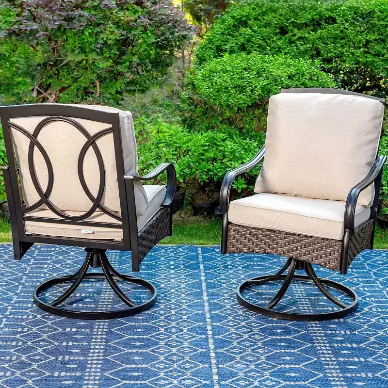 7pc Outdoor Dining Set with Swivel Chairs & Large Metal Rectangle Table with Umbrella Hole - Captiva Designs: E-Coated, Weather-Resistant