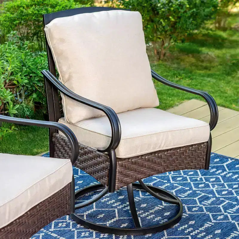 7pc Outdoor Dining Set with Swivel Chairs & Large Metal Rectangle Table with Umbrella Hole - Captiva Designs: E-Coated, Weather-Resistant