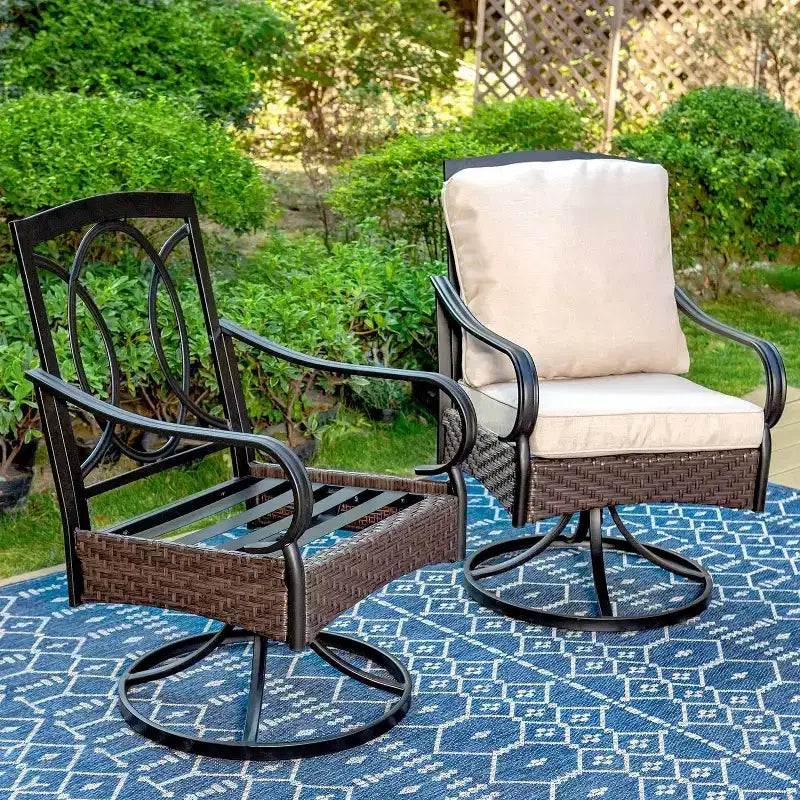 7pc Outdoor Dining Set with Swivel Chairs & Large Metal Rectangle Table with Umbrella Hole - Captiva Designs: E-Coated, Weather-Resistant