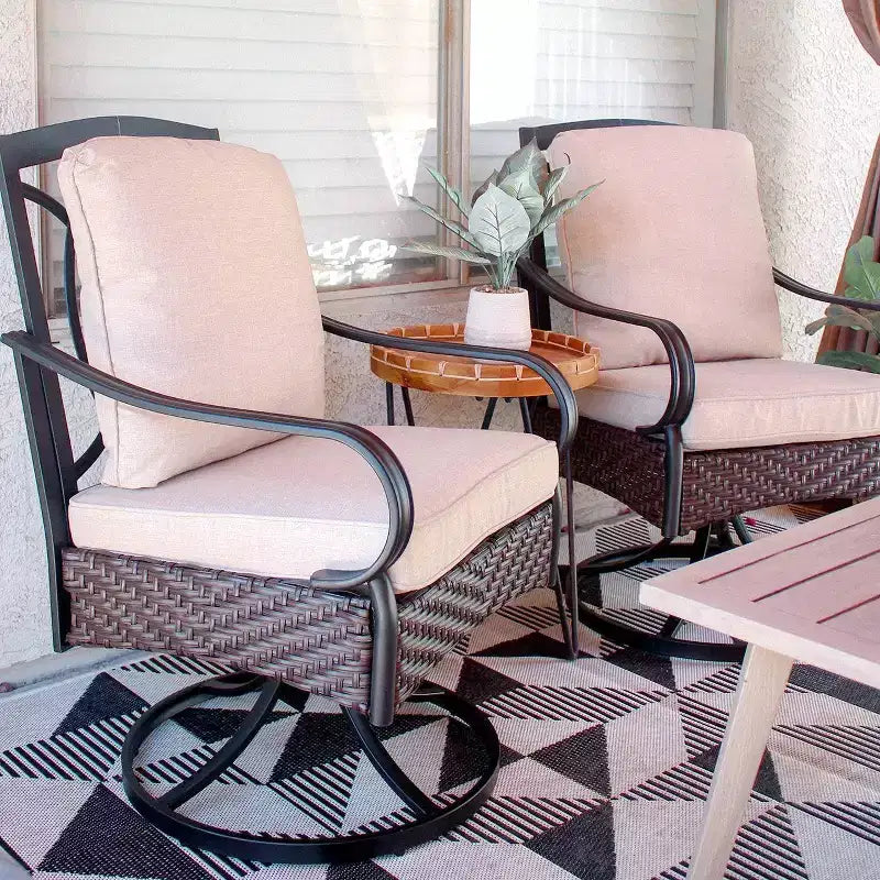 7pc Outdoor Dining Set with Swivel Chairs & Large Metal Rectangle Table with Umbrella Hole - Captiva Designs: E-Coated, Weather-Resistant