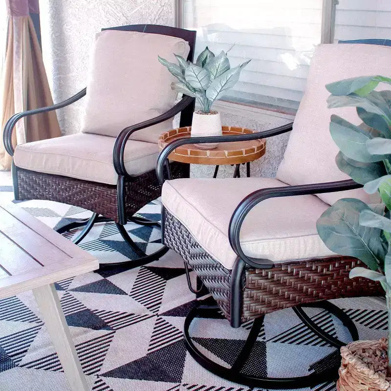 7pc Outdoor Dining Set with Swivel Chairs & Large Metal Rectangle Table with Umbrella Hole - Captiva Designs: E-Coated, Weather-Resistant