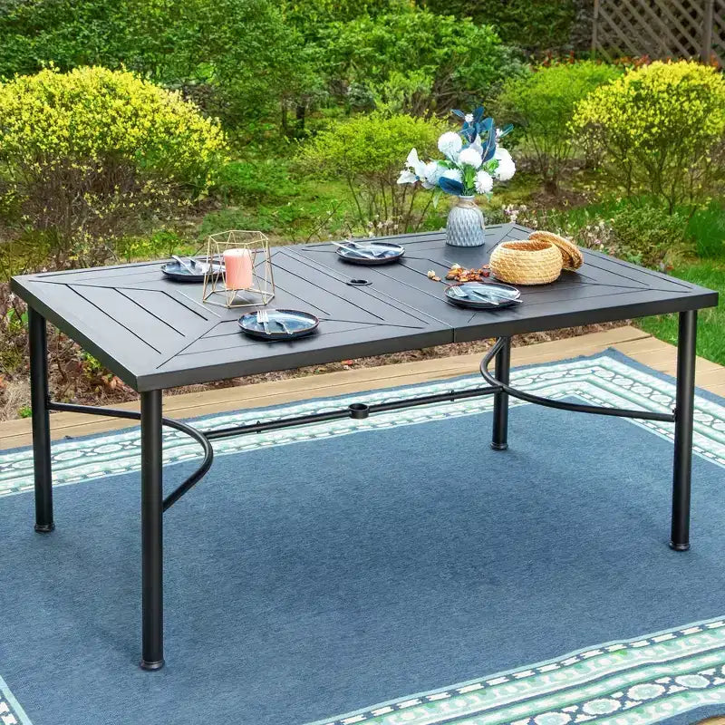 7pc Outdoor Dining Set with Swivel Chairs & Large Metal Rectangle Table with Umbrella Hole - Captiva Designs: E-Coated, Weather-Resistant