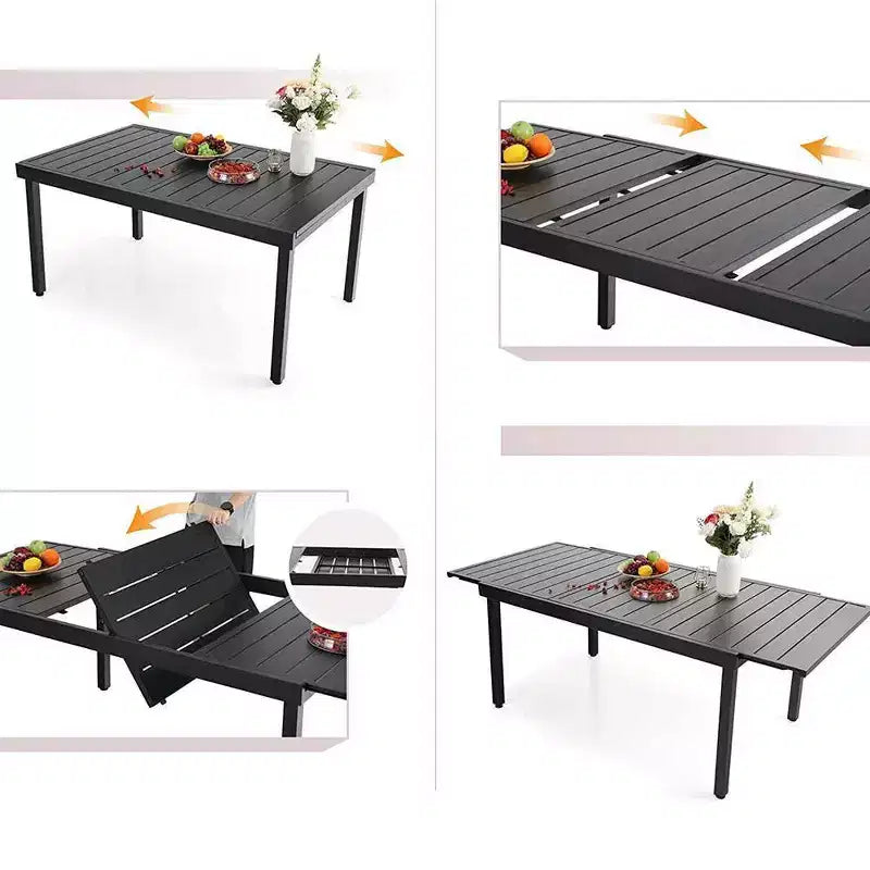 7pc Outdoor Dining Set with 7 Position Adjustable Folding Wicker Chairs & Expandable Metal Table - Captiva Designs: No Cushion, Weather-Resistant