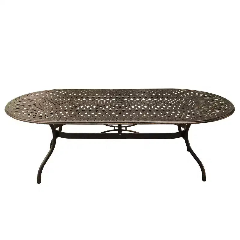 11pc Patio Dining Set with 95" Contemporary Modern Mesh Lattice Aluminum Oval Table with Ten Chairs - Bronze - Oakland Living: UV-Resistant