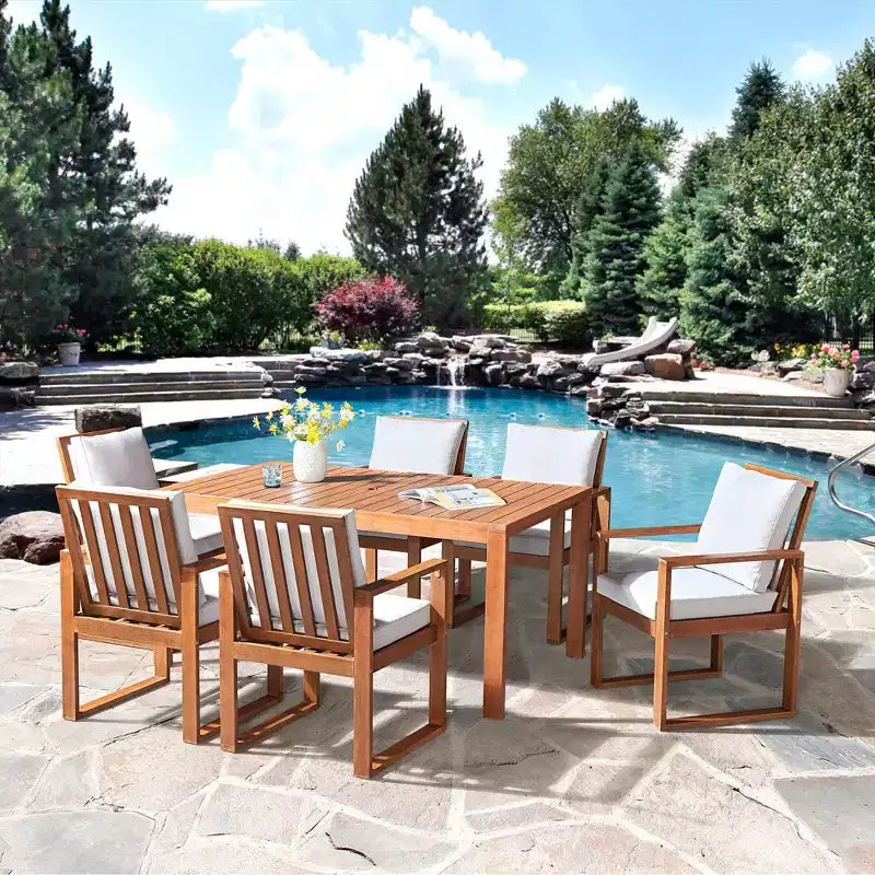 Weston 7pc Eucalyptus Wood Outdoor Dining Set: Weather-Resistant, High Back Chairs - Alaterre Furniture