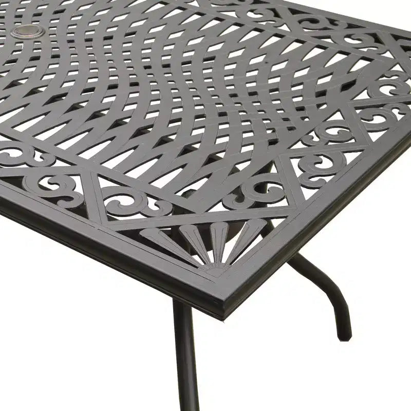 7pc Patio Dining Set with 68" Modern Ornate Outdoor Mesh Aluminum Rectangular Table & Luxury Chairs - Black - Oakland Living