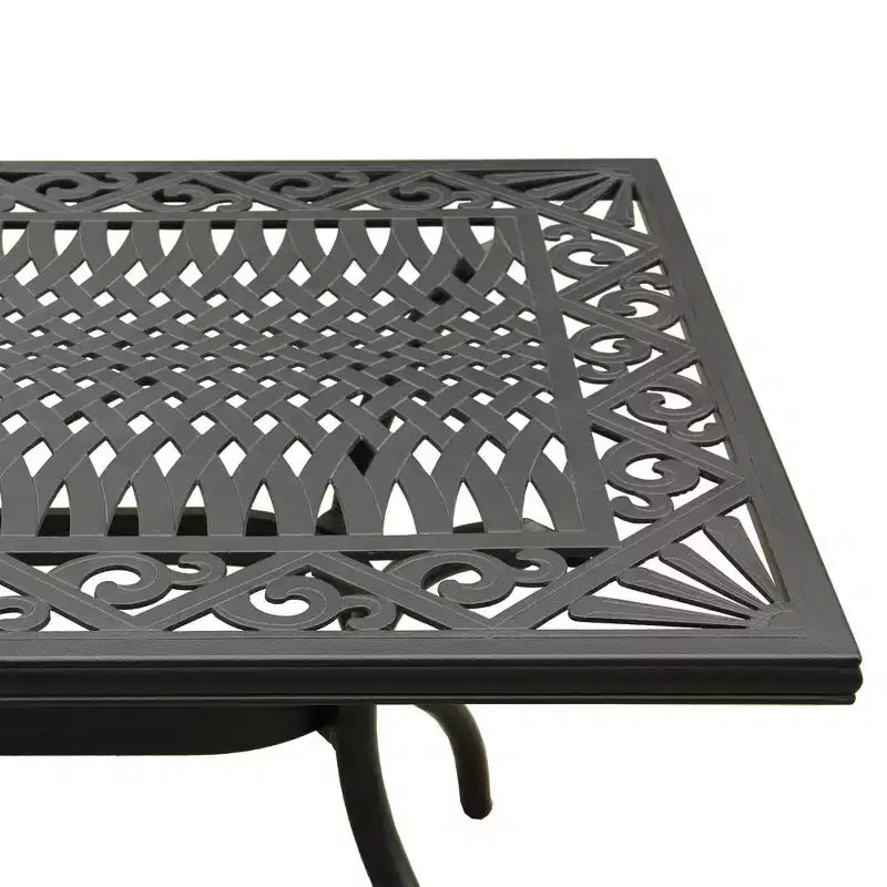 7pc Patio Dining Set with 68" Modern Ornate Outdoor Mesh Aluminum Rectangular Table & Luxury Chairs - Black - Oakland Living