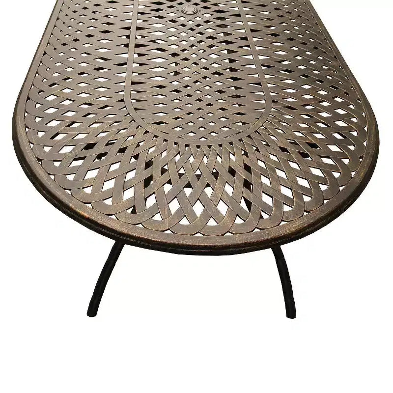 11pc Patio Dining Set with 95" Contemporary Modern Ornate Mesh Lattice Aluminum Oval Dining Table - Bronze - Oakland Living: UV-Resistant
