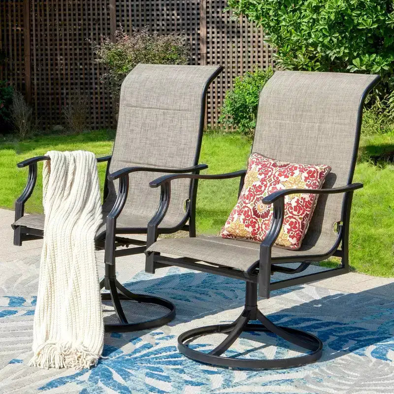 Ensemble de salle à manger d'extérieur 7 pièces avec chaises rembourrées en textilène et table rectangulaire en métal avec trou pour parasol - Captiva Designs