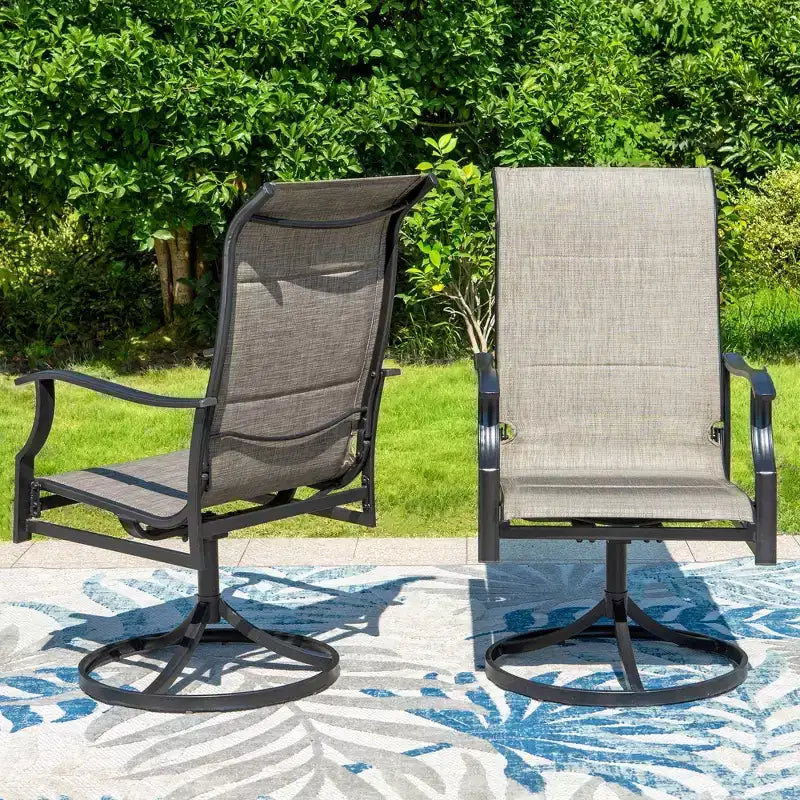 Ensemble de salle à manger d'extérieur 7 pièces avec chaises rembourrées en textilène et table rectangulaire en métal avec trou pour parasol - Captiva Designs