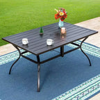 Ensemble de salle à manger d'extérieur 7 pièces Captiva Designs avec chaises en osier réglables et table en acier – Comprend un trou pour parasol