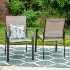 7pc Patio Dining Set with Faux Wood/Steel Table with Umbrella Hole & Sling Arm Chairs - Captiva Designs