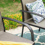 7pc Patio Dining Set with Faux Wood/Steel Table with Umbrella Hole & Sling Arm Chairs - Captiva Designs