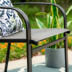 7pc Patio Dining Set with Faux Wood/Steel Table with Umbrella Hole & Sling Arm Chairs - Captiva Designs