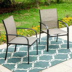 7pc Patio Dining Set with Faux Wood/Steel Table with Umbrella Hole & Sling Arm Chairs - Captiva Designs