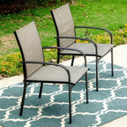 7pc Patio Dining Set with Faux Wood/Steel Table with Umbrella Hole & Sling Arm Chairs - Captiva Designs