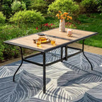 7pc Patio Dining Set with Faux Wood/Steel Table with Umbrella Hole & Sling Arm Chairs - Captiva Designs
