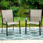 7pc Patio Dining Set with Faux Wood/Steel Table with Umbrella Hole & Sling Arm Chairs - Captiva Designs