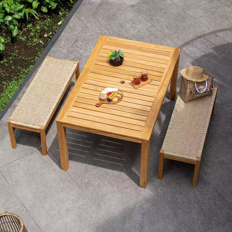 Sonoma Lane Azle 3pc Teak Outdoor Patio Picnic Dining Set with Honey Twist Wicker - Weather-Resistant