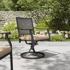 7pc Outdoor Dining Set with Swivel Chairs & Faux Wood/Metal Table with Umbrella Hole - Captiva Designs: Powder-Coated Steel Frame