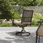 7pc Outdoor Dining Set with Swivel Chairs & Faux Wood/Metal Table with Umbrella Hole - Captiva Designs: Powder-Coated Steel Frame