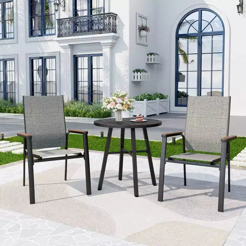 3pc Patio Dining Set with Small Round Steel Table & Sling Chairs - Captiva Designs: Outdoor Furniture for Balcony or Deck