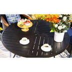 Ensemble de salle à manger d'extérieur 5 pièces avec chaises en osier avec coussins et table ronde en métal avec trou pour parasol - Bleu - Captiva Designs