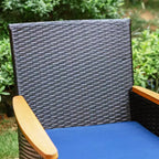 Ensemble de salle à manger d'extérieur 5 pièces avec chaises en osier avec coussins et table ronde en métal avec trou pour parasol - Bleu - Captiva Designs