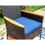 Ensemble de salle à manger d'extérieur 5 pièces avec chaises en osier avec coussins et table ronde en métal avec trou pour parasol - Bleu - Captiva Designs